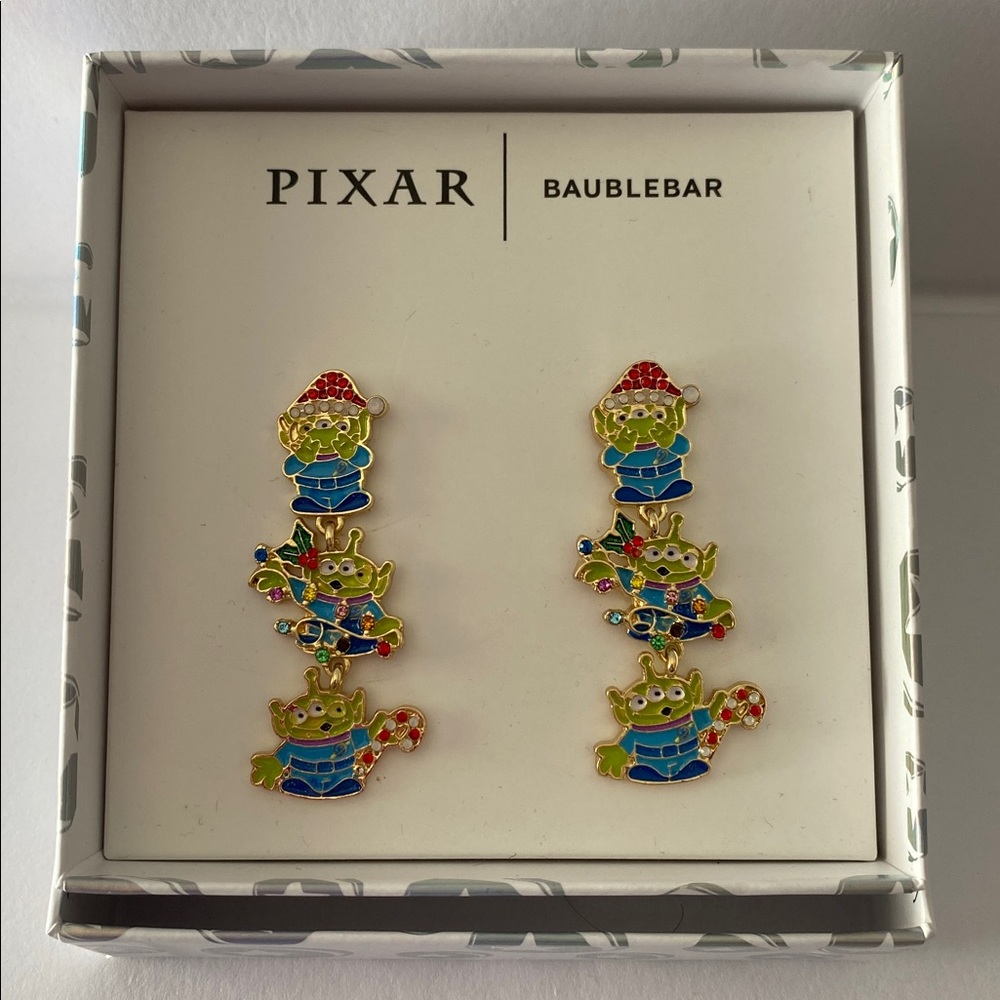 Pixar Baublebar Christmas Festive Alien Earrings New in Box